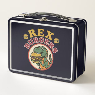 Retro Rex Burgers T-Rex Eating Cheeseburger 70s  Metal Lunch Box