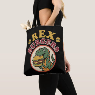 Retro Rex Burgers T-Rex Eating Cheeseburger 70s Tote Bag