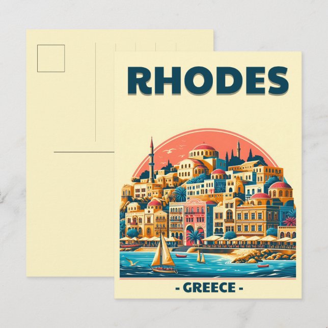 Retro Rhodes City - Greece holiday trip gifts Postcard (Front/Back)