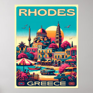 Retro Rhodes City - Greece holiday trip gifts Poster