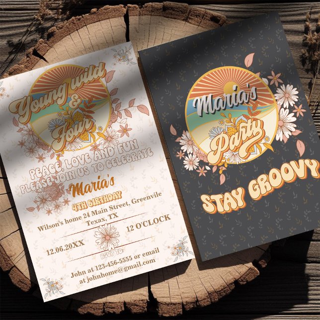 Retro rhythm the ultimate groovy 4th birthday invitation (Creator Uploaded)