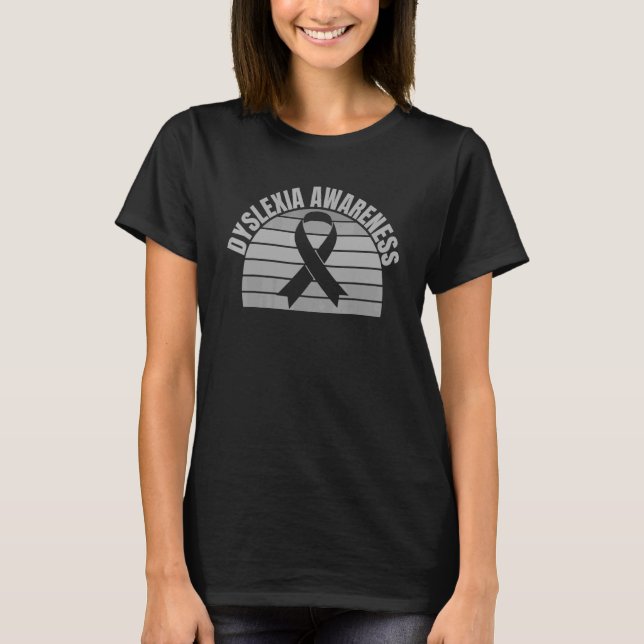 Retro Ribbon Dyslexia Awareness Teacher Dyslexia L T-Shirt (Front)