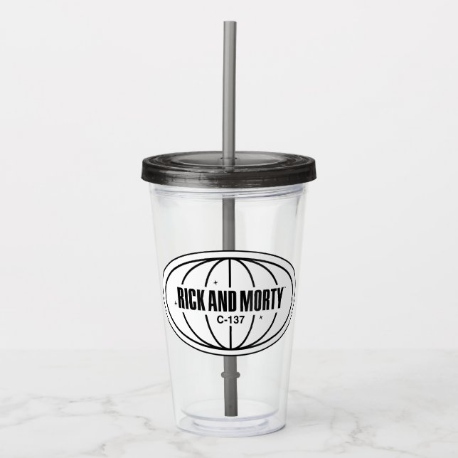 Retro Rick and Morty C-137 Dimension Badge Acrylic Tumbler (Front)