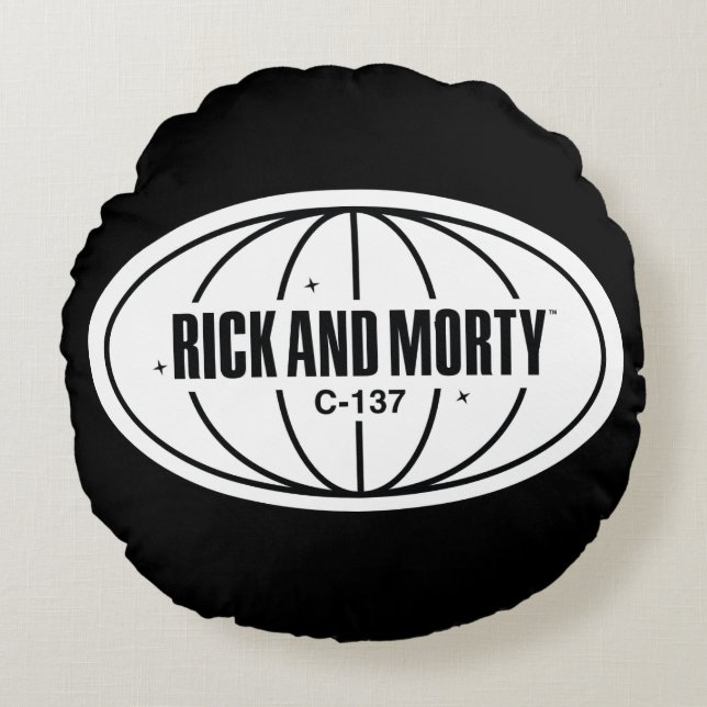 Retro Rick and Morty C-137 Dimension Badge Round Cushion (Front)
