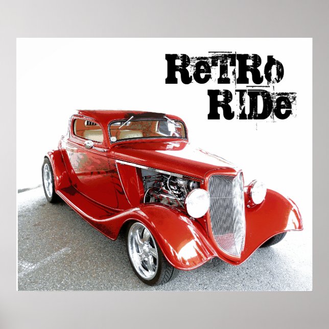 Retro Ride  - Antique Classic Red Car Poster (Front)
