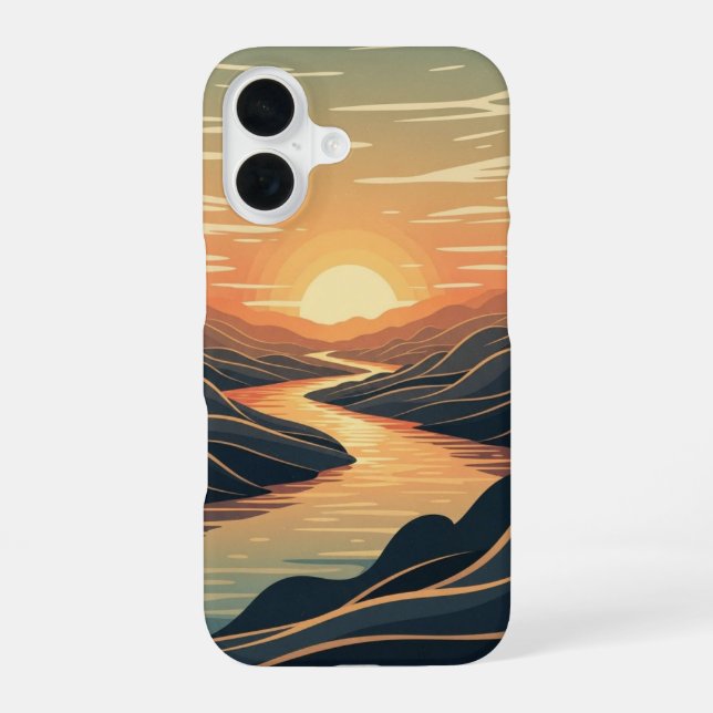 Retro River Glow iPhone 16 Case (Back)