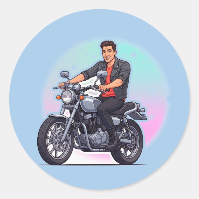 🏍️ Retro Road Rider Classic Motorcycle Emblem  Round Sticker (Front)