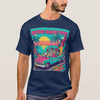 Retro Roadrip Sunset in Neon Car girl retro T-Shirt