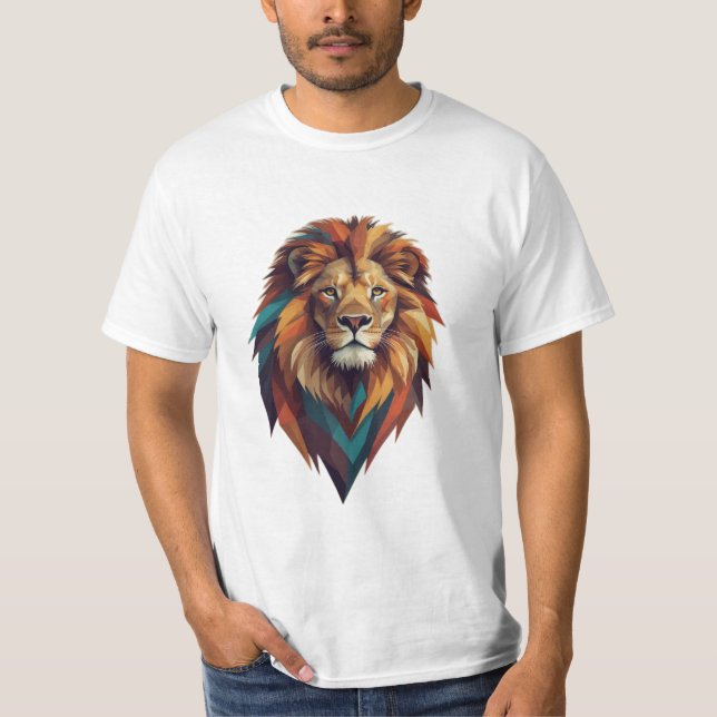 Retro Roar: Geometric Lion Emblem T-Shirt Designs (Front)