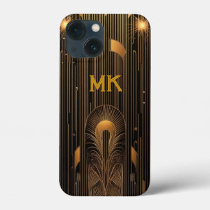 Retro Roaring 20's Art Deco Black Gold Monogram iPhone 13 Mini Case