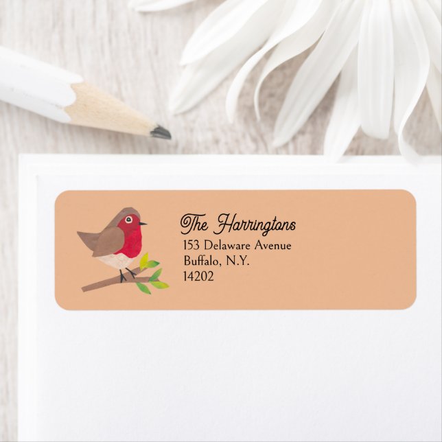 Retro Robin Midcentury Bird Art Return Address Label (Insitu)