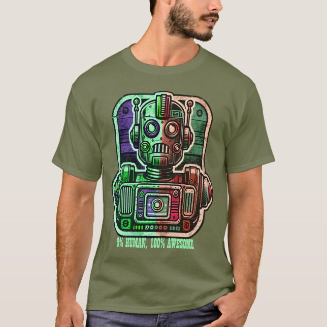 Retro Robot 0% Human - 100% Awesome T-Shirt (Front)