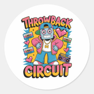 Retro Robot 90s Hip Hop Design – Fun Cartoon Throw Classic Round Sticker