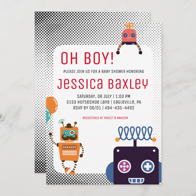 Retro Robot Baby Shower Invitation (Front/Back)
