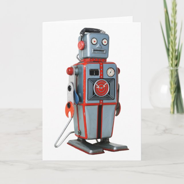 Retro Robot Blank Greeting Card (Front)