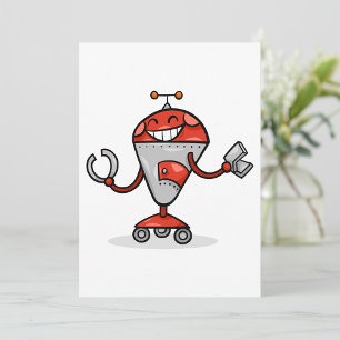 Retro Robot Cartoon Fun Red and Silver AI Bot  Invitation