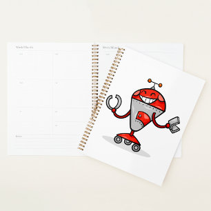 Retro Robot Cartoon Fun Red and Silver AI Bot  Planner