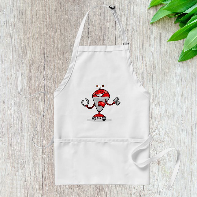 Retro Robot Cartoon Fun Red and Silver AI Bot  Standard Apron (Creator Uploaded)