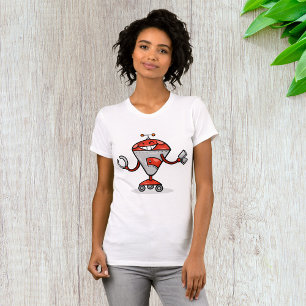 Retro Robot Cartoon Fun Red and Silver AI Bot  T-Shirt