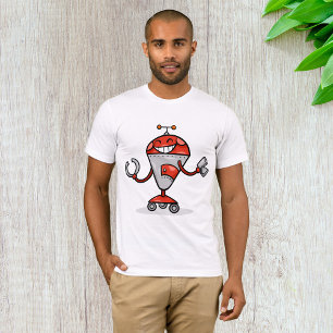 Retro Robot Cartoon Fun Red and Silver AI Bot  T-Shirt