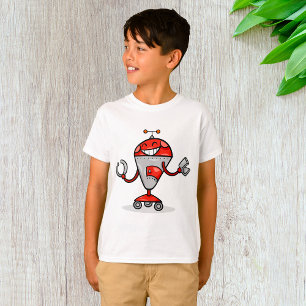 Retro Robot Cartoon Fun Red and Silver AI Bot  T-Shirt