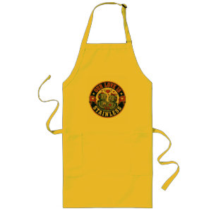 Retro robot couple badge long apron