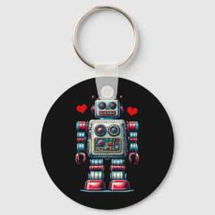 Retro Robot Heart Valentine Day Kids Toddler Vinta Key Ring