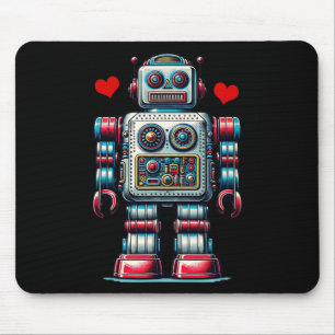 Retro Robot Heart Valentine Day Kids Toddler Vinta Mouse Pad