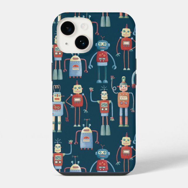 Retro Robot Pattern Dark iPhone Case (Back)