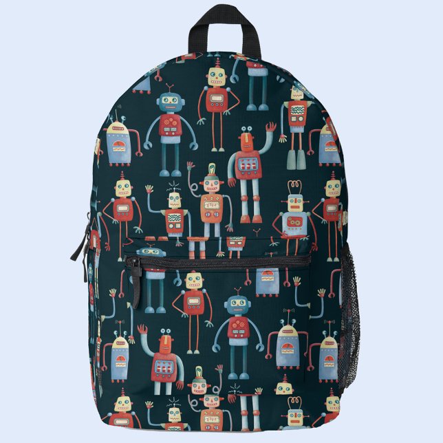Retro Robot Pattern Printed Backpack (Retro robot pattern backpack)