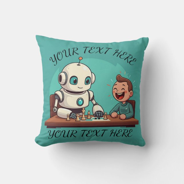 Retro Robot Personalised Cartoon Cushion (Front)
