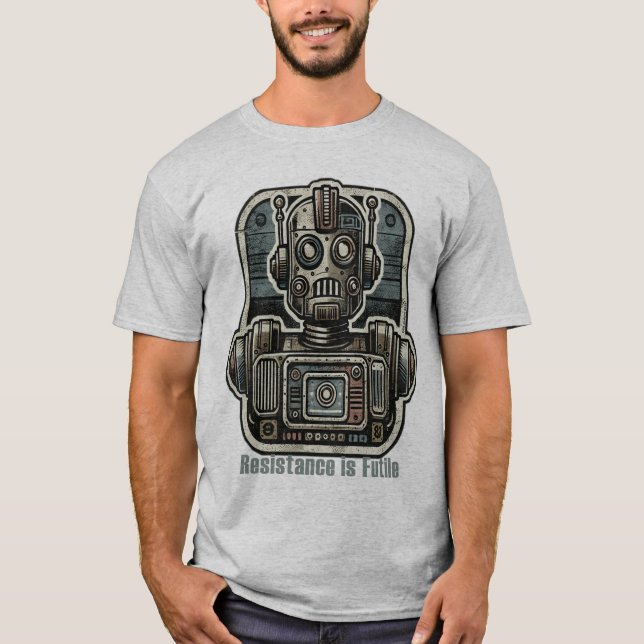 Retro Robot Resistance is Futile T-Shirt (Front)