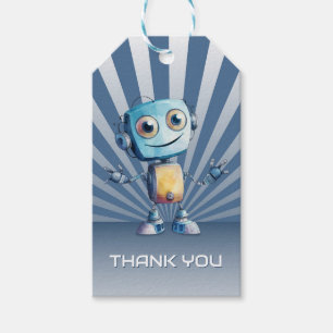 Retro Robot Theme Birthday Thank You Gift Tags