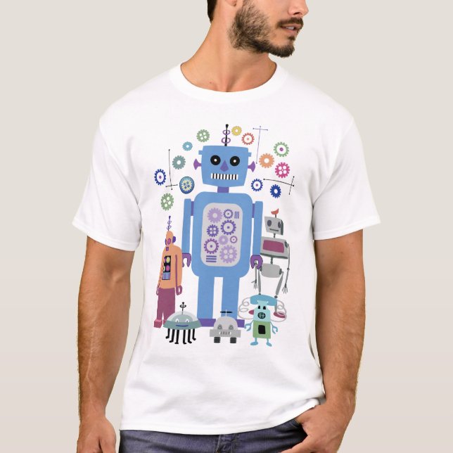 Retro Robots and Gears T-Shirt (Front)