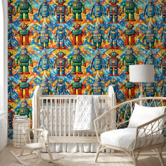 Retro robots, Galactic adventure vintage style wal Wallpaper