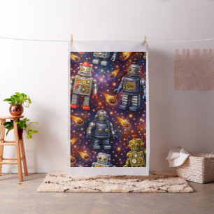 Retro robots in space Galaxy fund C fabric print d