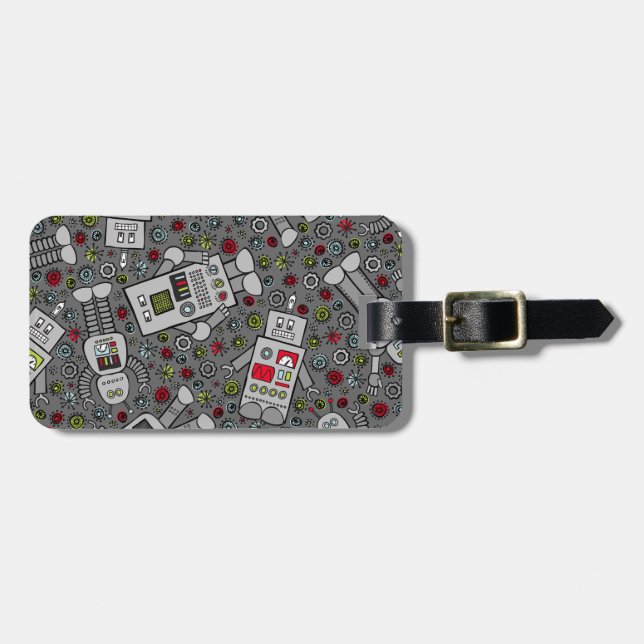 Retro Robots Luggage Tag (Front Horizontal)
