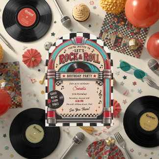 Retro Rock and Roll Jukebox Vinyl Birthday Invitation