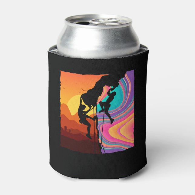 Retro Rock Climbing Bouldering Wall Climber Can Cooler (Can Front)