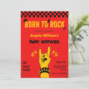 Retro rock music red yellow baby shower invitation