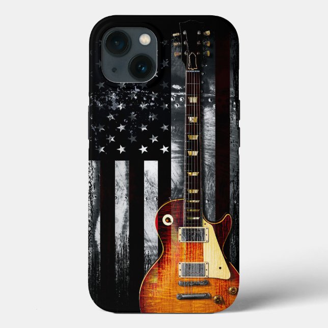 Retro Rock N Roll American Flag Guitar Case-Mate iPhone Case (Back)