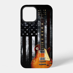 Retro Rock N Roll American Flag Guitar iPhone 12 Case