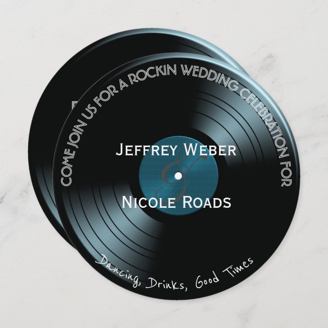 Retro Rock n Roll Vinyl Record Wedding Invitation (Front/Back)