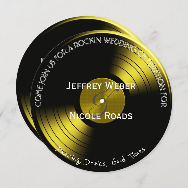 Retro Rock n Roll Vinyl Record Wedding Invitation (Front/Back)