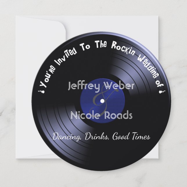Retro Rock n Roll Vinyl Record Wedding Invitation (Front)