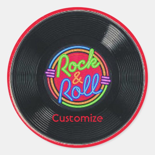 Retro Rock & Roll Vinyl Classic Round Sticker (Front)