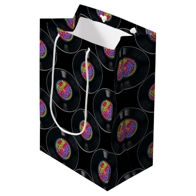Retro Rock & Roll Vinyl Medium Gift Bag (Front Angled)