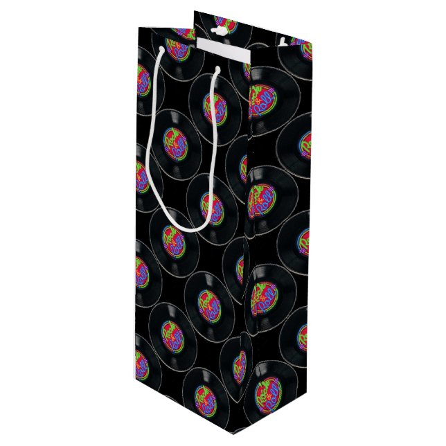 Retro Rock & Roll Vinyl Wine Gift Bag (Front Angled)