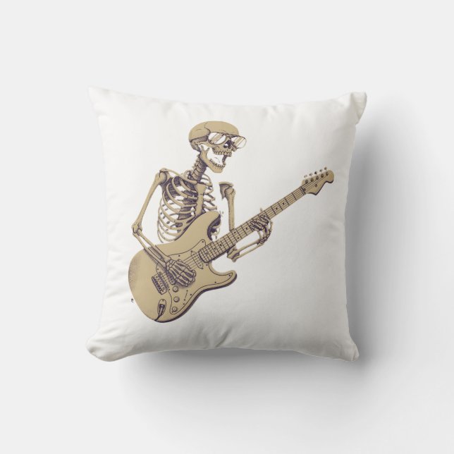 Retro Rock Skeleton Guitar Graphic Cushion (Front)