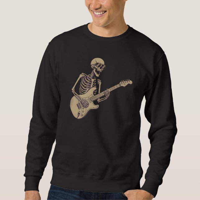 Retro Rock Skeleton Guitar Graphic Sweatshirt (Front)